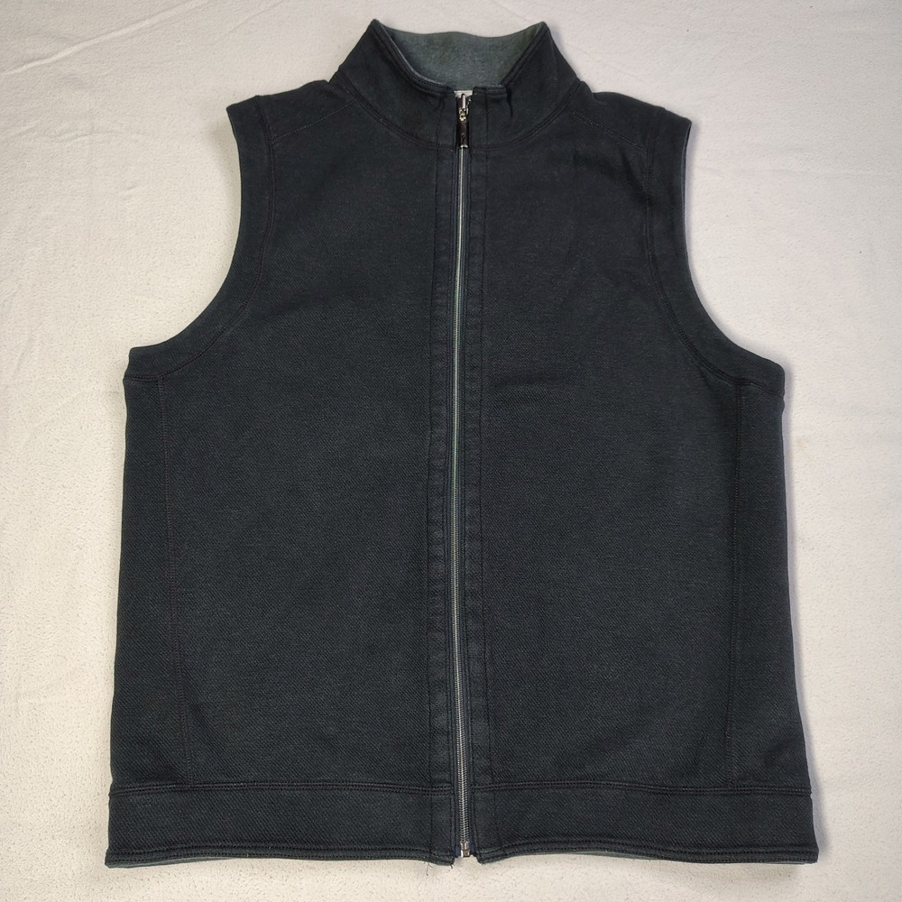 Tommy Bahama Full Zip Vest Mens Large Black Mock Neck Cotton Blend Sleeveless